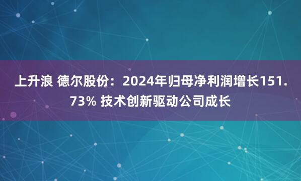 上升浪 德尔股份：2024年归母净利润增长151.73% 技术创新驱动公司成长