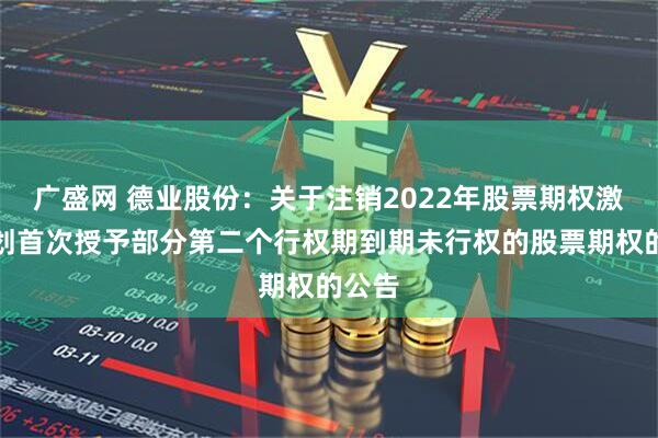 广盛网 德业股份：关于注销2022年股票期权激励计划首次授予部分第二个行权期到期未行权的股票期权的公告